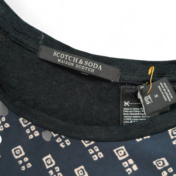 Scotch & Soda Mixed-Media Tee | Linen Knit + Printed Front | Sz S - Picture 3 of 10